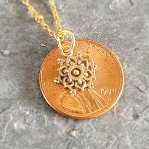 Bronze Tiny Lotus Mandala Necklace Gold Tone Lotus Flower Charm Meditation Charm Optional Custom Length Gold Filled Chain Very Small image 3