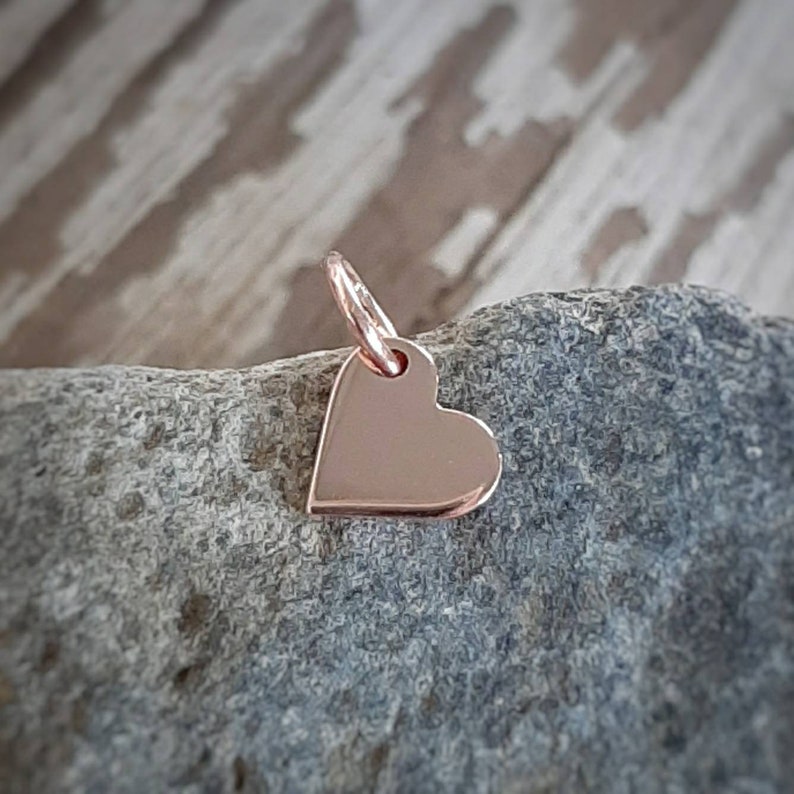 Small Rose Gold Heart Charm 18K Rose Gold Plate Flat Heart Necklace Tiny Vermeil Gold Heart 18 Inch Rose Gold Chain Option image 2