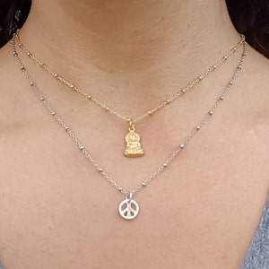 Small Peace Sign Charm Sterling Silver Tiny Peace Symbol Optional Custom Length Chain World Peace Necklace image 3