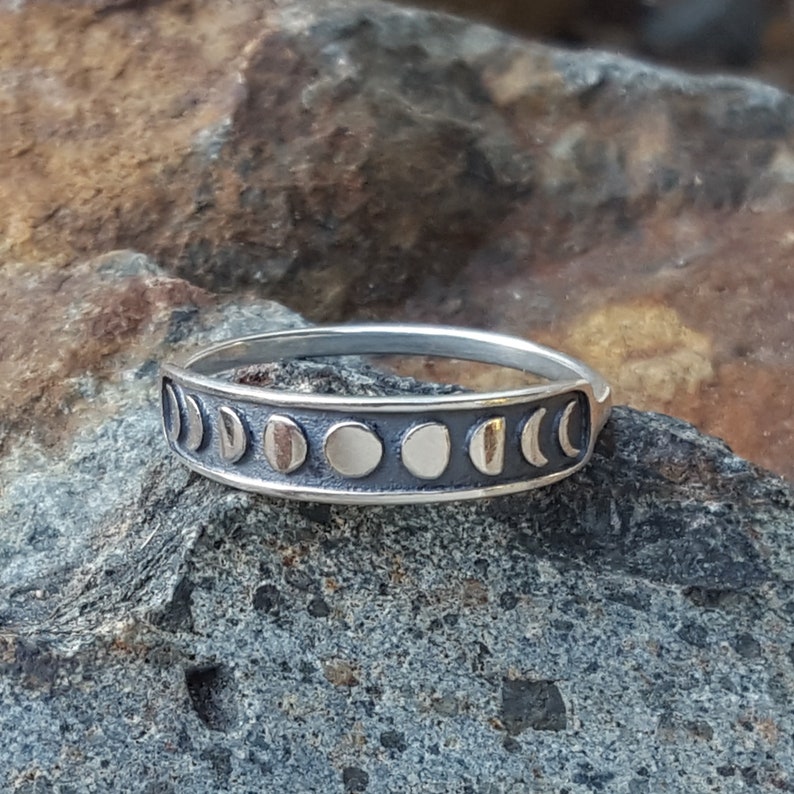 Moon Phase Ring Sterling Silver 925 Silver Moon Band Size 6 Size 8 image 2