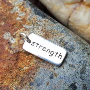 Strength Word Charm - Sterling Silver Strength Necklace - Empowering - Strength - Encouragement - Support - Strong - Optional Silver Chain