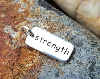 Strength Necklace, Sterling Silver Empowerment Pendant, Minimalist Word Jewelry, Courage Gift, Mindfulness Charm, Symbolic Jewelry