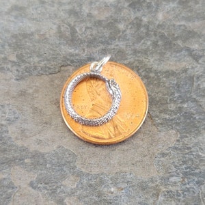 Tiny Detailed Ouroboros Snake Necklace or Charm Antiqued Sterling Silver, Very Small Snake Charm Ouroboros Necklace image 4