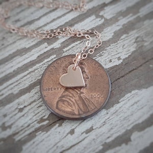 Small Rose Gold Heart Charm 18K Rose Gold Plate Flat Heart Necklace Tiny Vermeil Gold Heart 18 Inch Rose Gold Chain Option image 4