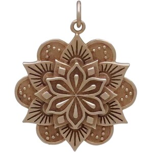 Gold Lotus Flower Mandala Pendant Large Bronze Mandala Charm Gold Tone Layered Lotus Necklace Custom Length Gold Fill Chain Option image 7