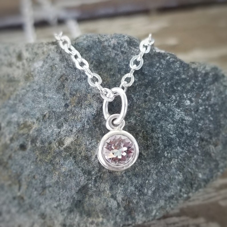 Birthstone Charm Sterling Silver Tiny Birthstone Birth Month Necklace Genuine Swarovski Crystal Optional Custom Length Silver Chain image 2