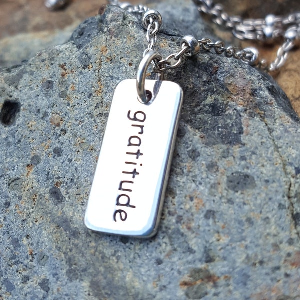Gratitude Necklace Charm Sterling - Grateful - Optional Custom Length Silver Chain - Thank You Gift