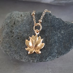 Gold Blooming Lotus Charm Vermeil Gold Lotus Necklace 24K Gold over Sterling Silver Optional Custom Length Gold Chain image 3