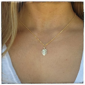 Bronze Monstera Leaf Charm - Custom Length Gold Filled Chain Option - Gold Monstera Necklace - Houseplant Jewelry