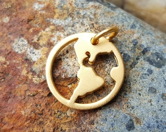 Gold Earth Charm - World Peace Necklace - 24K Gold Vermeil Globe Pendant - Travel - One World