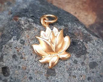 Gold Blooming Lotus Charm - Vermeil - Gold Lotus Necklace - 24K Gold over Sterling Silver - Optional Custom Length Gold Chain