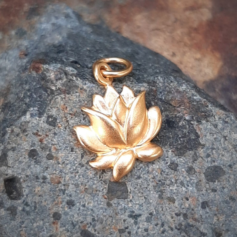 Gold Blooming Lotus Charm Vermeil Gold Lotus Necklace 24K Gold over Sterling Silver Optional Custom Length Gold Chain image 1