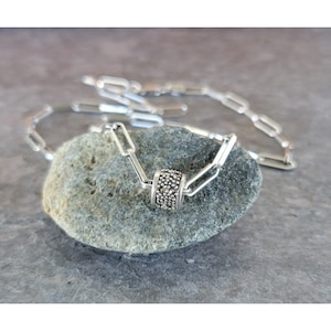 Collier UNIQUE de chaîne de trombone en argent sterling avec perle d’accent de marcassite - 18 pouces - Cadeau unique en son genre