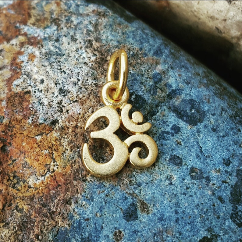 Tiny Gold Om Charm VERY SMALL Gold Om Necklace 24K Vermeil Optional Custom Length Gold Filled Chain Yoga Jewelry image 1