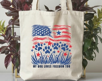 Patriotic Dog Lover Tote Bag Customizable, Gift Idea for Dog Mom and Summer Fans, Ideal Personalized Bag for 4th of July Celebration Outdoor
