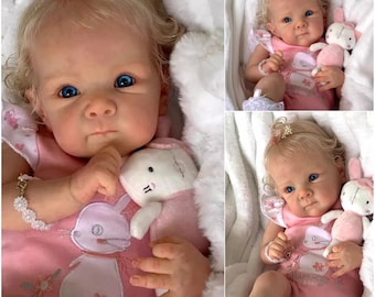 18inch Reborn Silicone Already Painted Finished Reborn Doll Raven Lifelike Soft Touch Baby Girl Doll 3D Skin Visible Veins with Root Hair