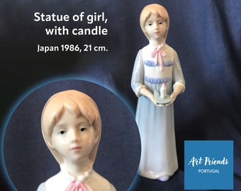 Vintage 1960s Japanese Girl with Candle Statue, home decor. 21 cm. 8,26 in Vintage