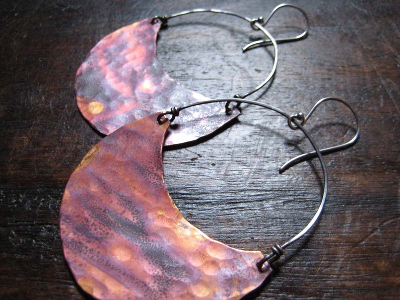 Large Copper Crescent Earrings image 5