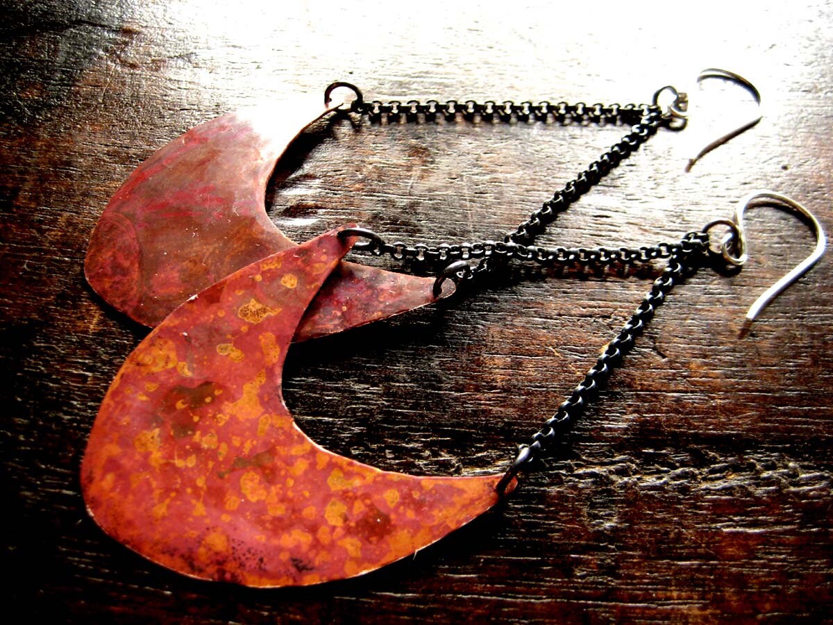 Large Pendulum Earrings Copper Etsy