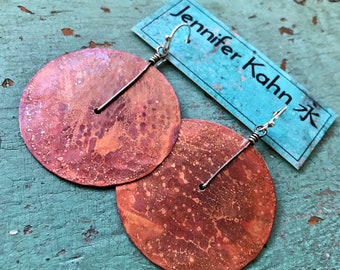 Large Copper Hammered Disc Earrings