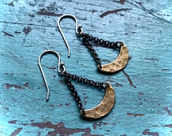 Tiny Brass Crescent Dangle Earrings