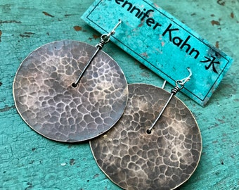 Large Brass Hammered Disc Earrings