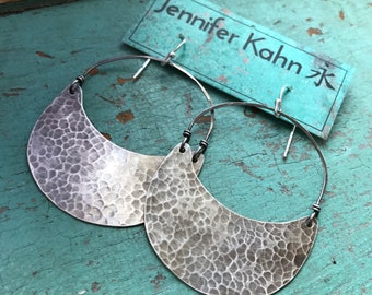 Large Silver Crescent Earrings