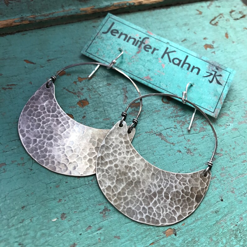 Large Silver Crescent Earrings image 1