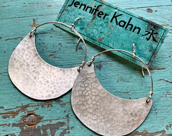Large Shiny Silver Crescent Earrings - no patina