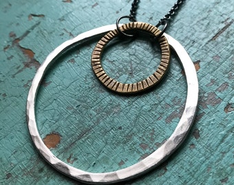 Mixed Brass and Sterling Circle Necklace