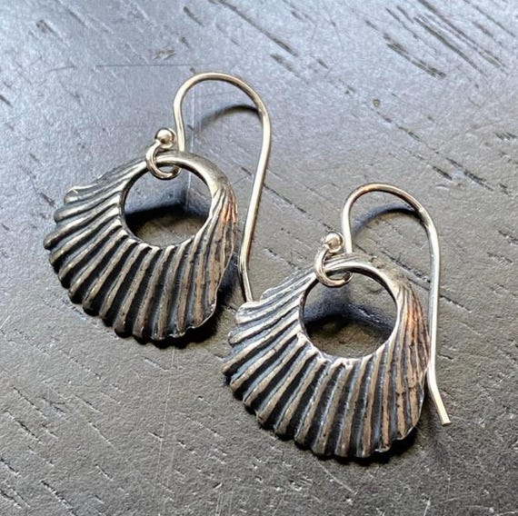 Tiny Sculpted Seashell Earrings- Choose Brass or Sterling