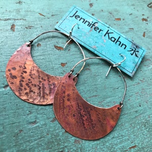 Large Copper Crescent Earrings image 1