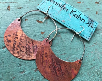 Large Copper Crescent Earrings