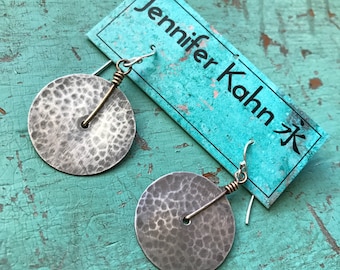 Small Silver Hammered Disc Earrings