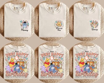 Retro Custom Name Age Pooh Friends Birthday Shirt, Tigger Piglet Eeyore Tee, Disneyland Family Matching Trip, Vintage Disney Birthday Gift