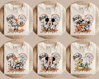 Vintage Disney Halloween All Characters Shirts, Mickey And Friends Halloween Shirt, Halloween Party Shirt, Disney Family Halloween Shirts