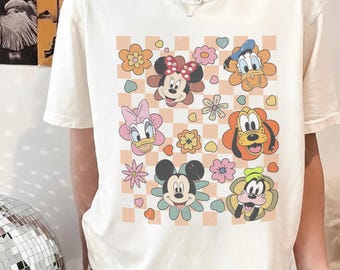 Vintage Floral Disney Mickey and Friends Checkered Shirt, Disney Family Shirt, Disney Epcot Flower & Garden Festival 2026, Disney Girl Trip