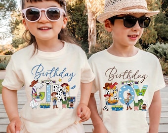 Camiseta de cumpleaños de Toy Story, camisetas familiares a juego personalizadas, camiseta de cumpleaños de Woody y Buzz para niña y niño, conjunto de cumpleaños para mamá y papá, viaje a Disney