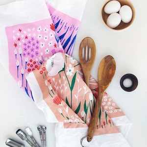 Floral Tea Towels, Kitchen Towels, Dishcloths, Linens, Dishtowels - Screen Printed 100% Cotton