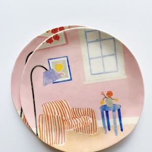 Hand-Painted Porcelain Decorative Wall Plates, Multi-Color Illustration, Handmade, Dishes