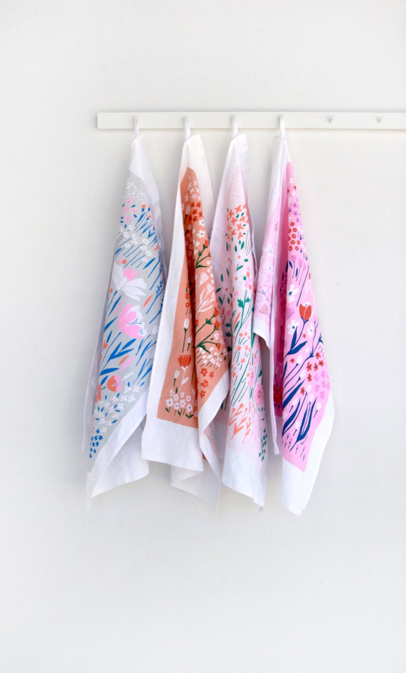 Floral Tea Towels, Kitchen Towels, Dishcloths, Linens, Dishtowels Screen Printed 100% Cotton image 8