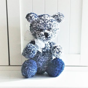 12 Pastel Rainbow Acrylic /& Wool Hand Knitted Jointed Teddy Bear with Ivory Satin Ribbon 30.48 cm
