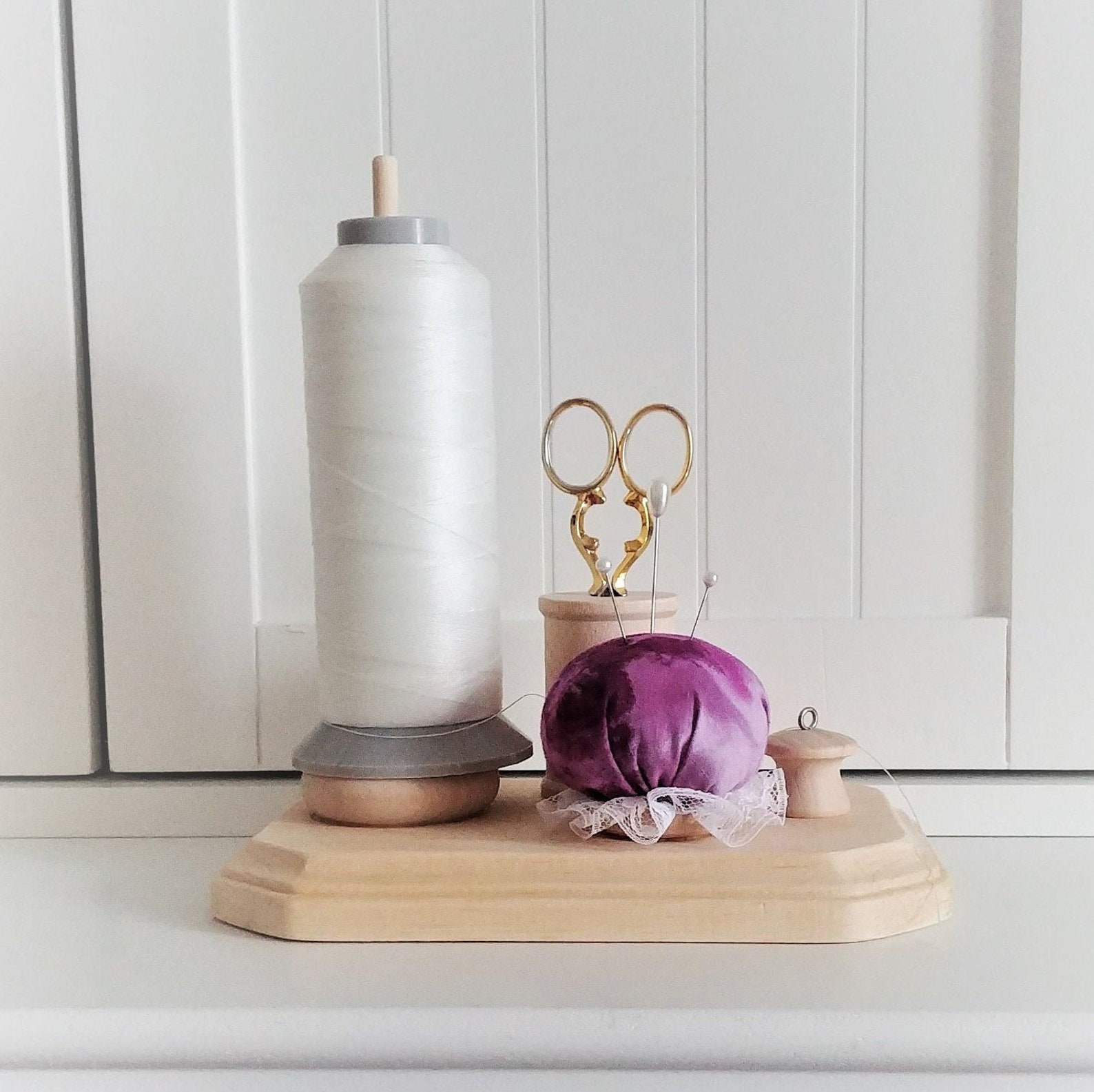Thread Holder With Purple Pincushion Seamstress Gift Spool Etsy
