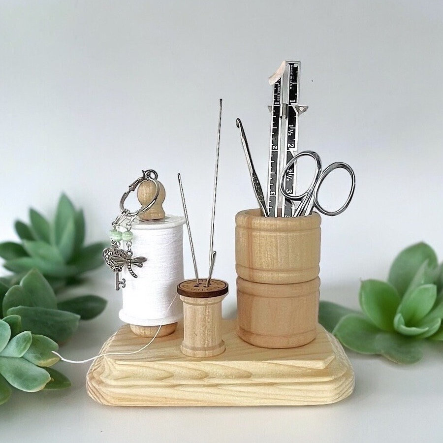 Pine Wood Sewing Tool Holder: Seamstress Organizer