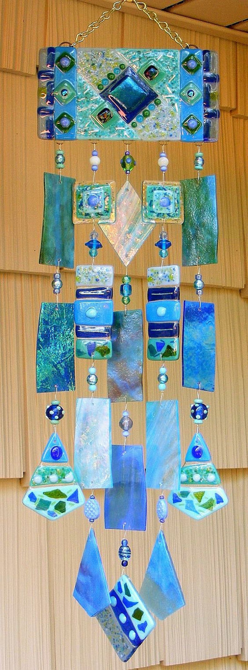 Kirks Glass Art Fused Stained Glass Wind Chime windchimes Etsy