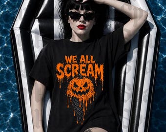 We All Scream Shirt Spooky halloween Ice Cream Cone, Summer Goth  Pumpkin  Summerween shirt, Ice Cream Pumpkin