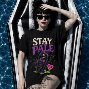 Stay Pale Shirt Spooky halloween Goth Summer Tee Summerween shirt, Funny Goth Shirt, Beach Goth, Goth Beachwear, Alt Summer Shirt image 1