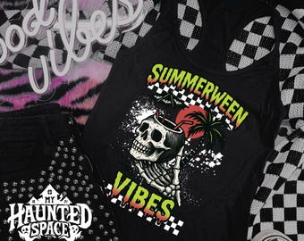 Summerween Vibes Tank Top spooky Skull drink halloween in july creepy cute summer goth vibes spooky summer shirt