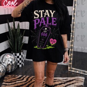 Stay Pale Shirt Spooky halloween Goth Summer Tee Summerween shirt, Funny Goth Shirt, Beach Goth, Goth Beachwear, Alt Summer Shirt image 2