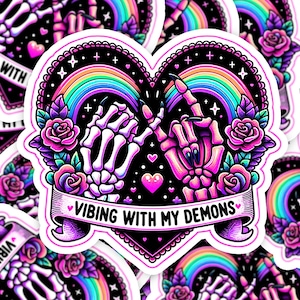 Vibing With My Demons  Sticker, Sarcastic Sayings Sticker, Sassy Sticker, Snarky water bottle sticker, Demon sticker,